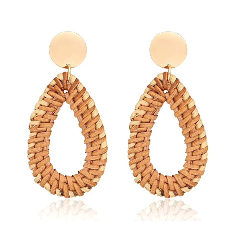 Boho Rattan Braid Drop Earrings