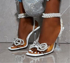 Diamond Bow Square Toe Heels