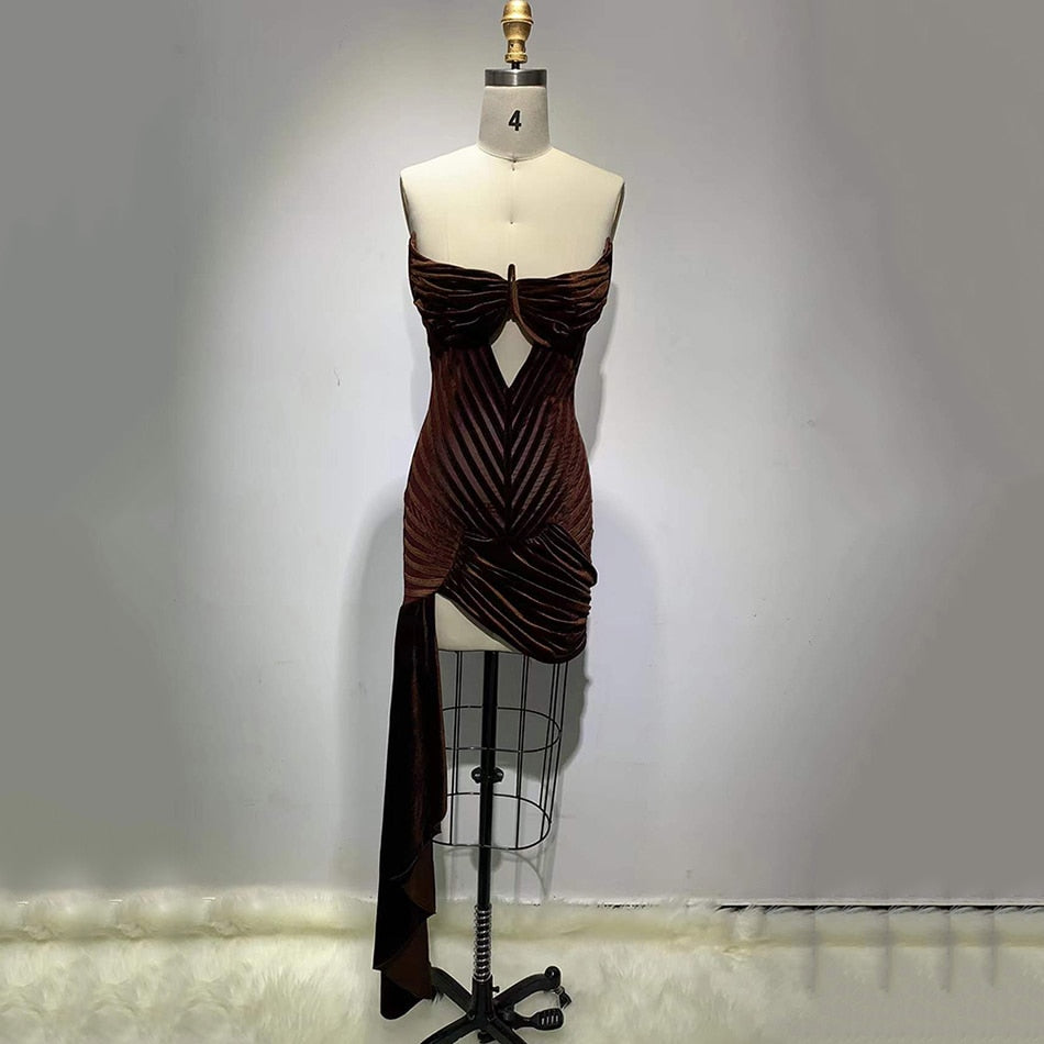 Celeb Asymmetrical Bodycon Draped Velvet Dress