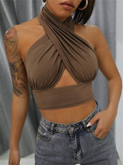 Cross Halter Neck Crop Top