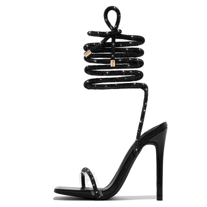 Crystal Ankle Cross Strap Heels