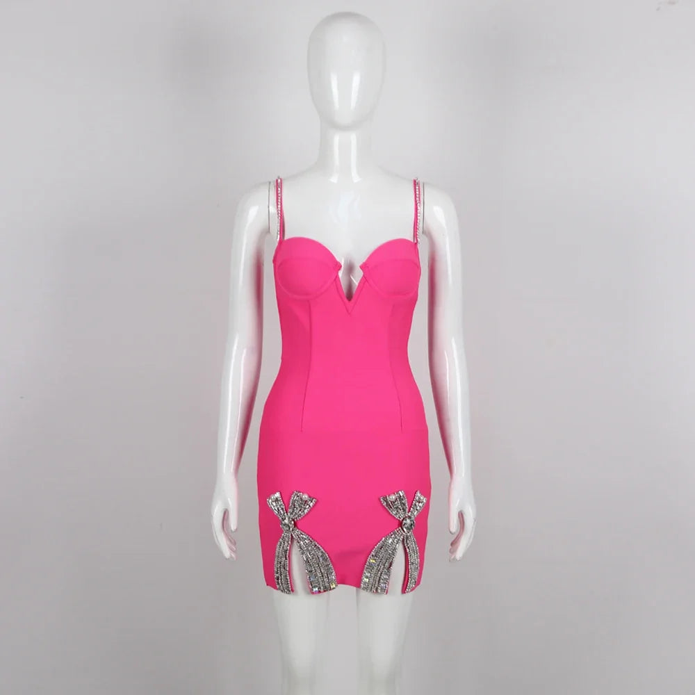 Crystal Bow Bandage Mini Dress