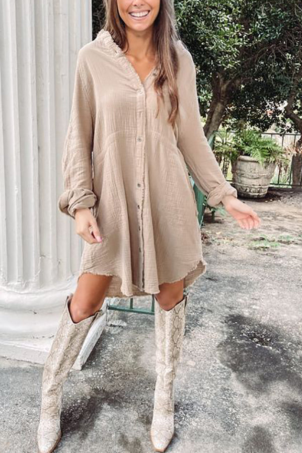 Button Pockets Shirt Mini Dress