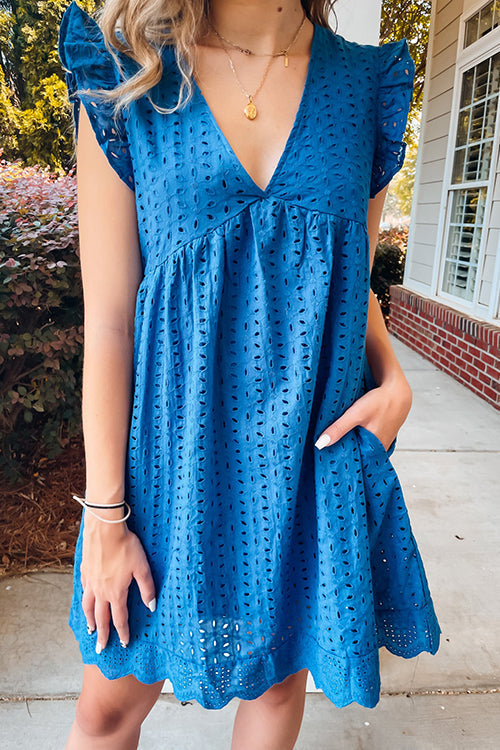 Embroidery Ruffle Trim Smock Dress