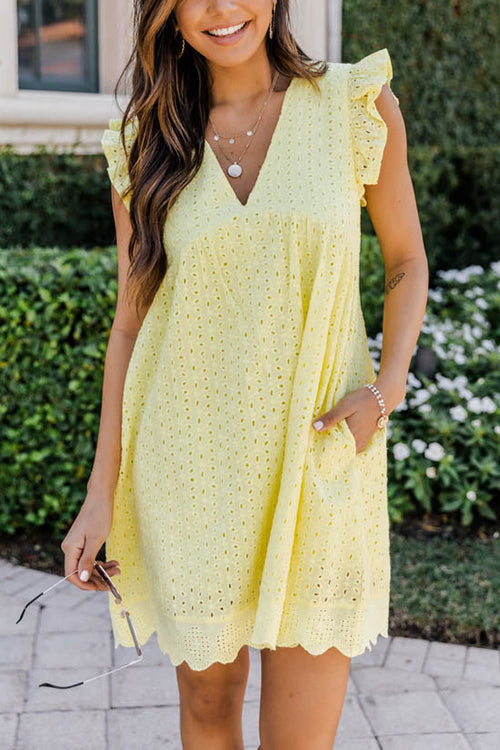 Embroidery Ruffle Trim Smock Dress