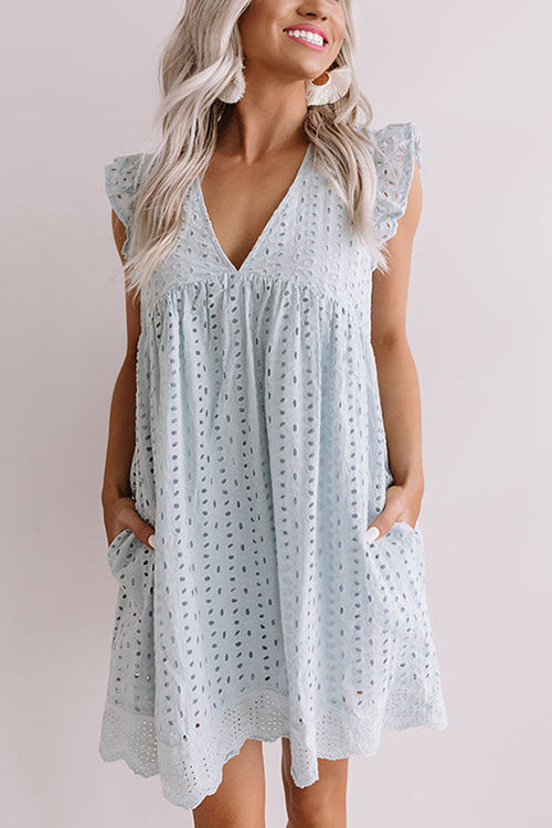 Embroidery Ruffle Trim Smock Dress