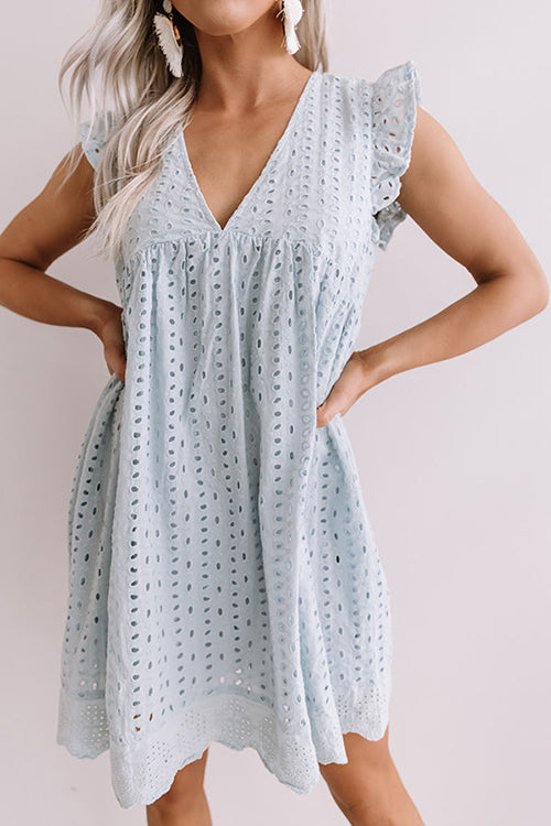 Embroidery Ruffle Trim Smock Dress