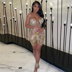 Diamond Tassel Fringe Mesh Dress