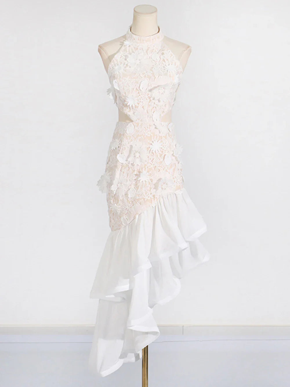 Embroidered 3D Flower Asymmetrical Dress