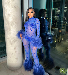 Feather Rhinestone Jumpsuit