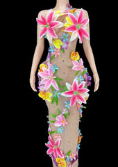 Flower Sexy Mesh Dress