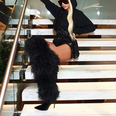 Furry Pointy Toe Boots