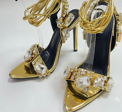 Golden Ankle Lace-Up High Heels