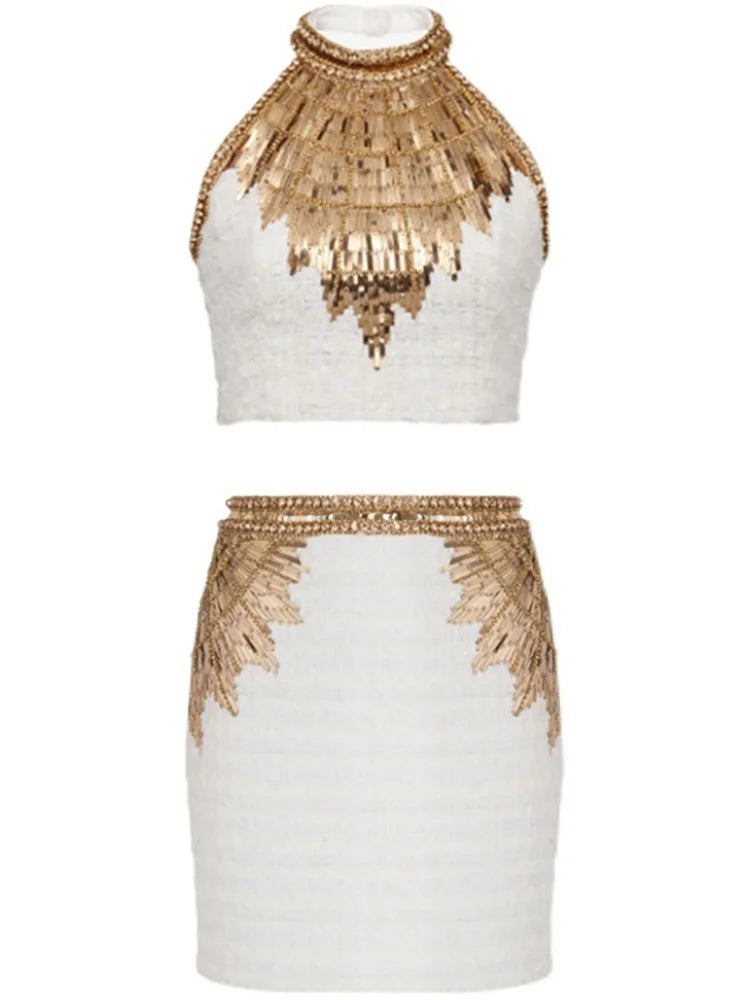 Golden Mini Skirt Set