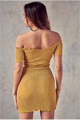 Golden Ruched Mini Dress- Lime