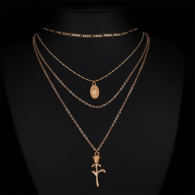 Golden Virgin Mary Pendant Necklace