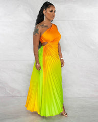 Gradient Pleated Maxi Dress