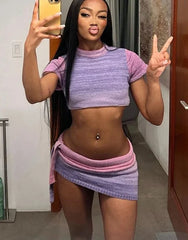 Gradient Purple Knit Skirt Set