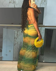 Green Gradient Ruched Dress