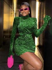 Green Sequins Mini Dress