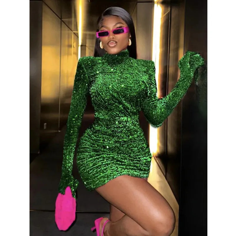 Green Sequins Mini Dress