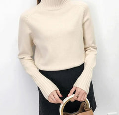 Women's Turtleneck Sweater Knitted Loose Pullover with High Elasticity, Thick for Autumn and Winter