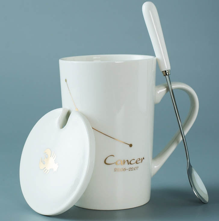 Ceramic Mugs Constellations Creative Glass with Spoon Lid Black and Gold Porcelain