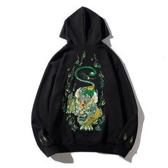 Streetwear Male Emerald Tiger Embroidery Luxury Loose Hoodies