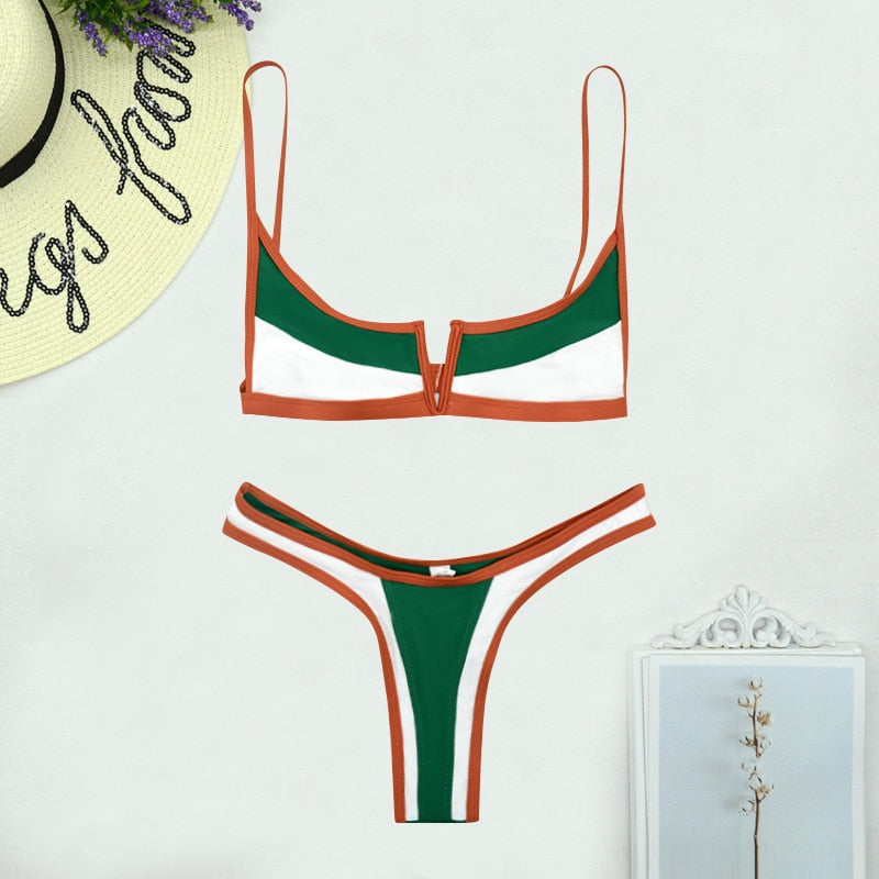 Retro Bikini Patchwork Swimsuit Thong Brazilian Sexy Swimwear