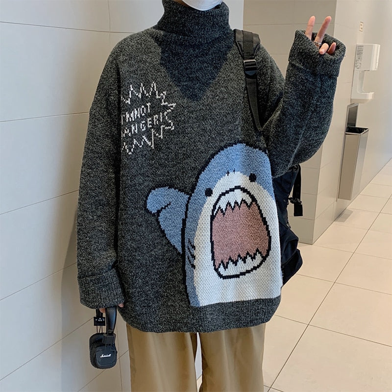 Men Winter Turtleneck Shark Sweater Cozy and Stylish Pullover