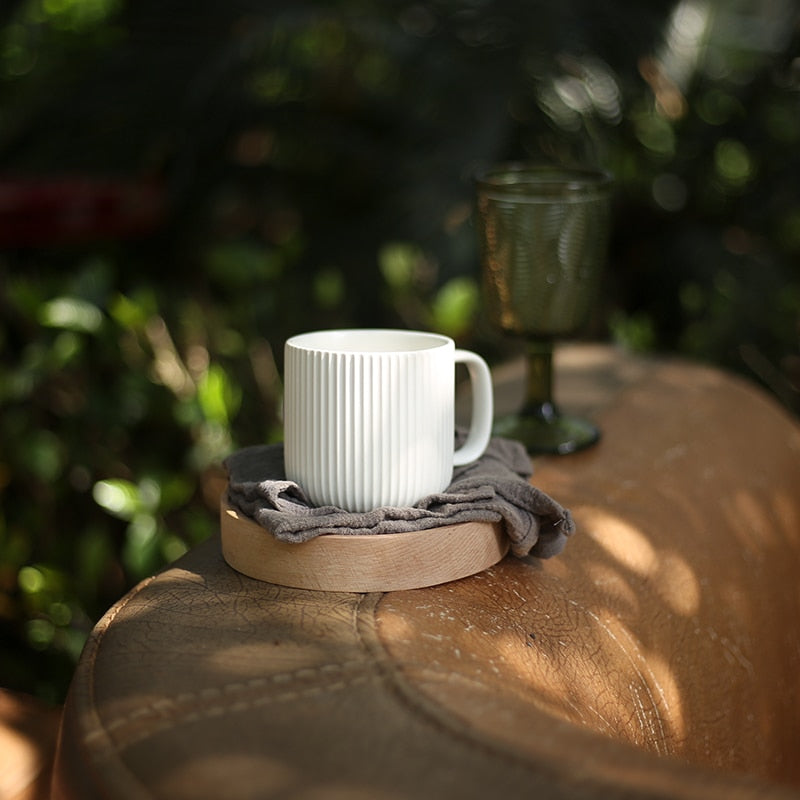Simple Nordic Style Coffee Mugs Embossed Stripes Pattern Ceramic Water