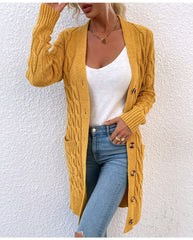 MAYCAUR Cardigan Sweater Autumn and Winter New Long Coat Twisted Rope Knitted