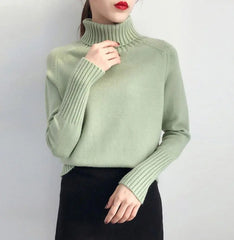 Women's Turtleneck Sweater Knitted Loose Pullover with High Elasticity, Thick for Autumn and Winter