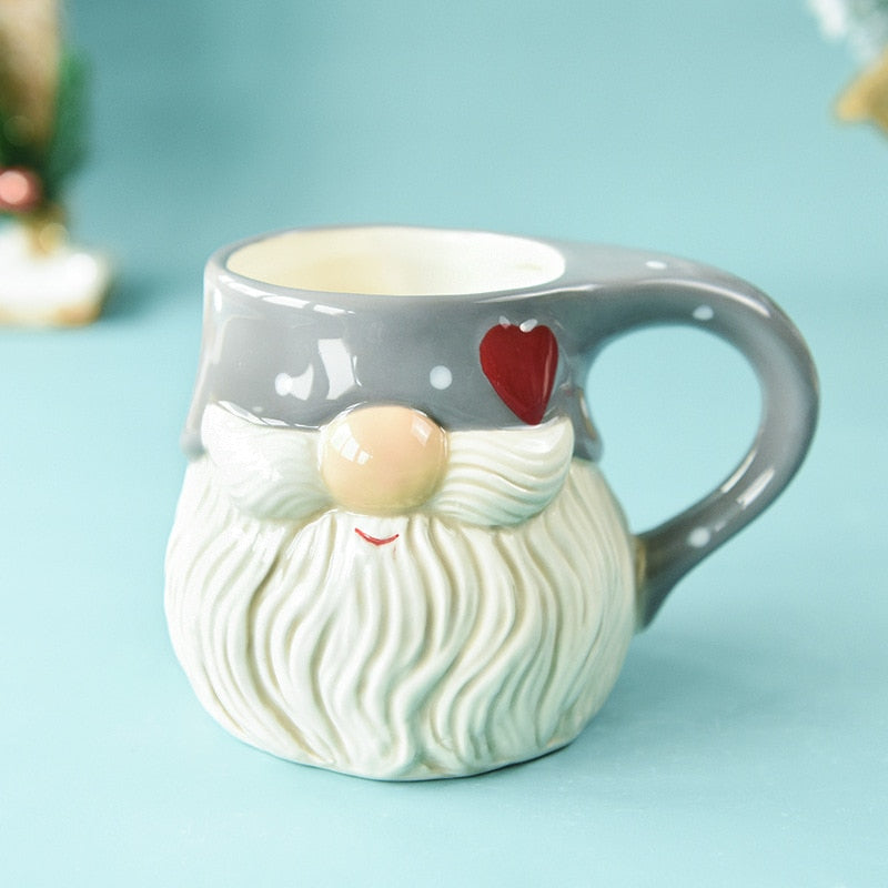 Ceramic Christmas Mugs Embossed Santa Claus Coffee Cup
