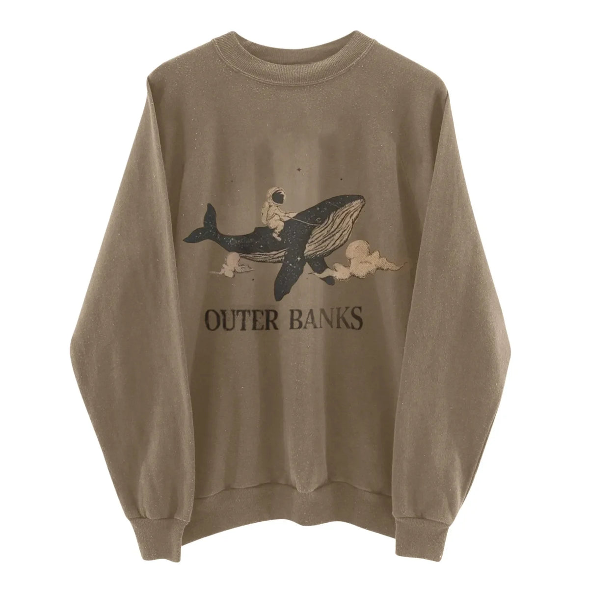 Retro Oversized Whale Printed Hoodie For Women Sweatshirt Casual Pullover