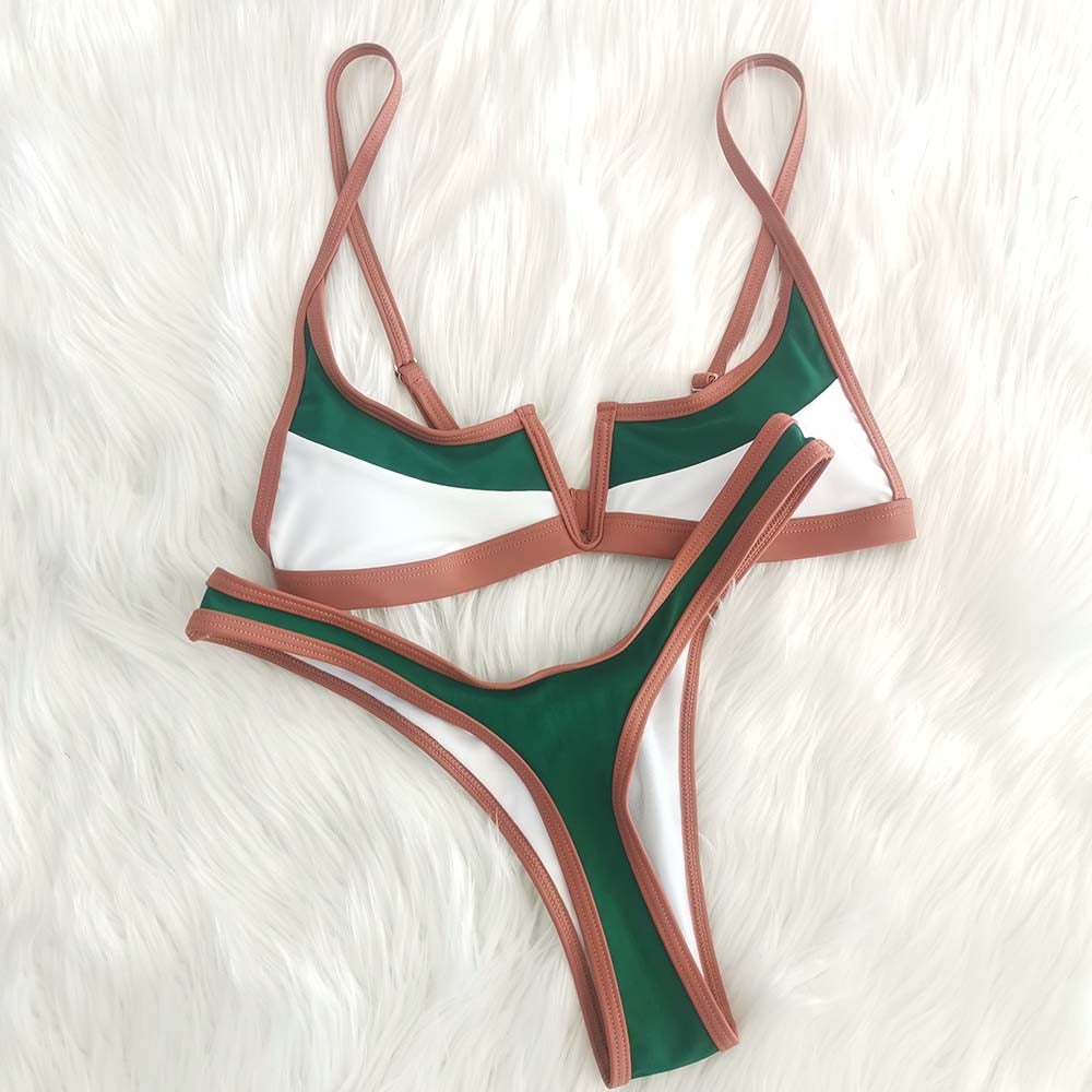 Retro Bikini Patchwork Swimsuit Thong Brazilian Sexy Swimwear