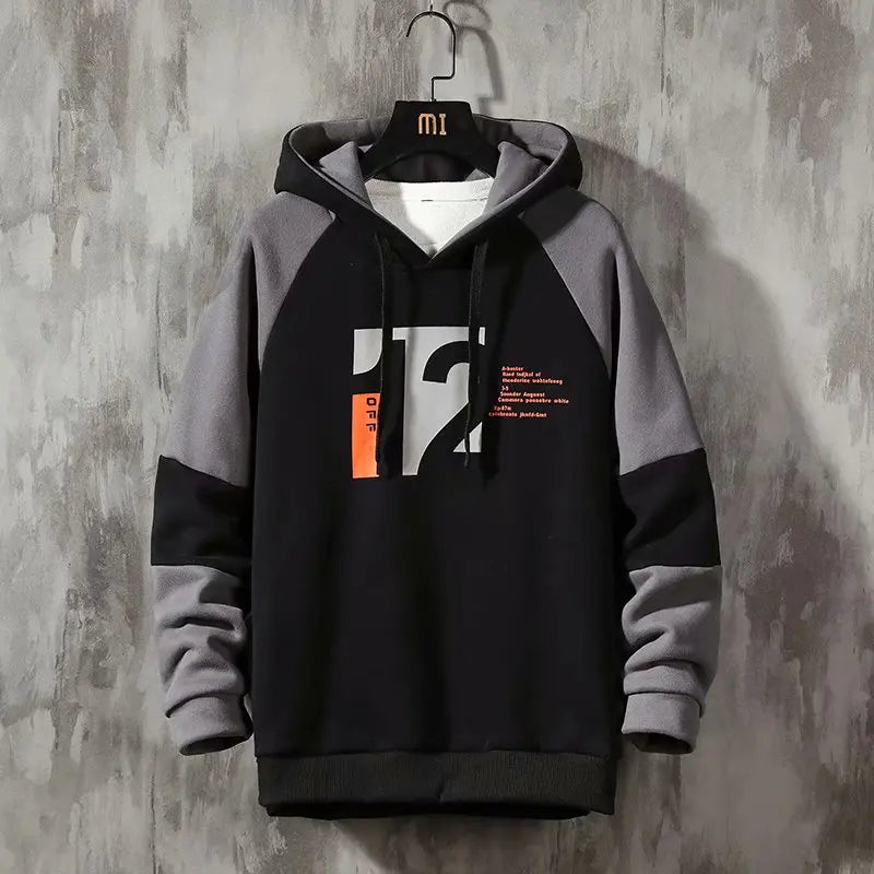Korean Style Men Hoodie: Trendy Print Pullover for Spring Autumn Streetwear