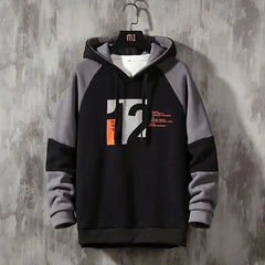 Korean Style Men Hoodie: Trendy Print Pullover for Spring Autumn Streetwear