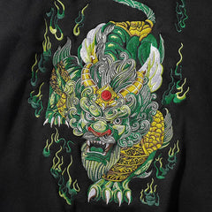 Streetwear Male Emerald Tiger Embroidery Luxury Loose Hoodies