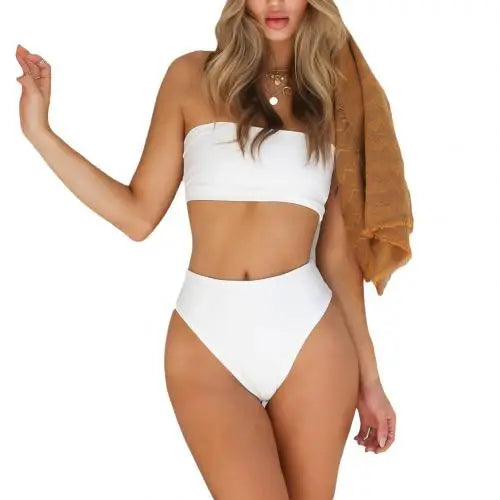 Stylish Solid Color Tube Top Bikini Set â€?Perfect for Summer Beach Vibes