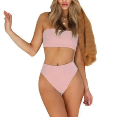 Stylish Solid Color Tube Top Bikini Set â€?Perfect for Summer Beach Vibes