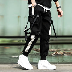 Men Cargo Pants Hip-Hop Loose Stitching Streetwear