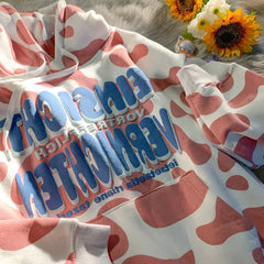 Korean Cow Print Hoodie Harajuku Hip Hop Streetwear for Women's Top