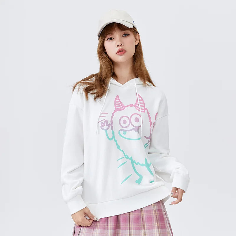 Loose Hooded 2021 Autumn New Vitality Graffiti Top Girls Lazy Street Style Street