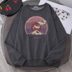 Men Sweatshirts Mount Fuji Japan Style Fashion Fleece Warm Harajuku Casual