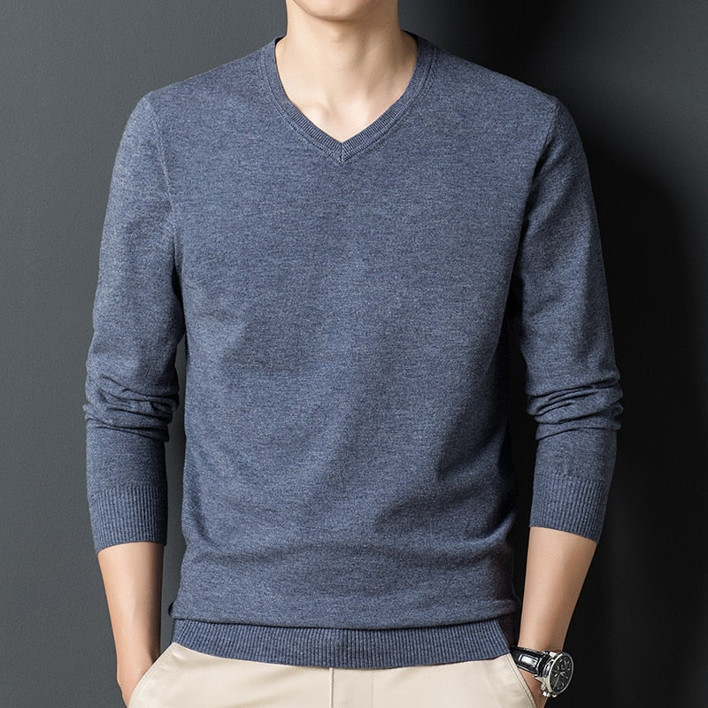 Sweaters men Classic Style Business Casual Pullover V-neck Thin Brand Bottoming Shirt