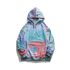 Street Style Vibes Bandana Patchwork Hoodies Men Autumn Hip Hop Fashion