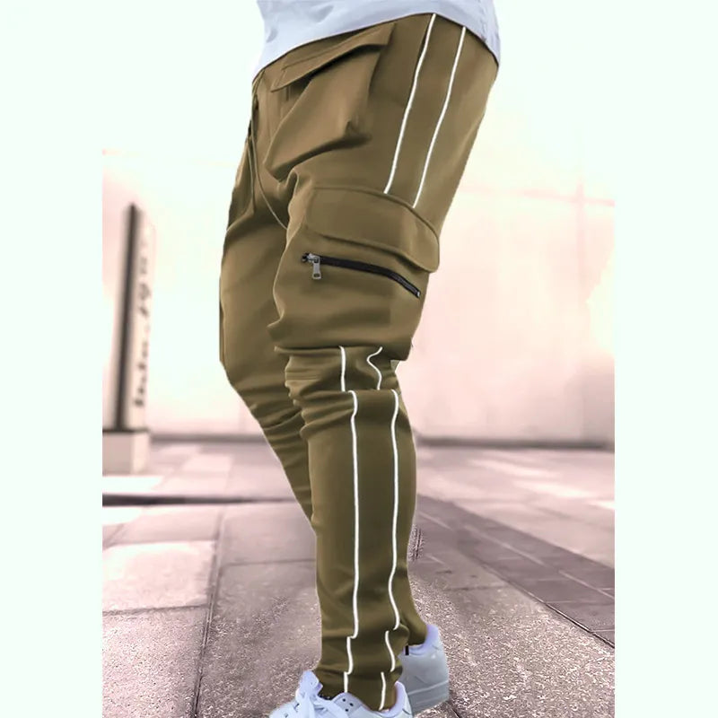 Men's Workwear Pants Elastic Reflective Sports Fitness