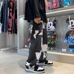 Men Wide Leg Tie Dye Oversized Streetwear Denim Pants