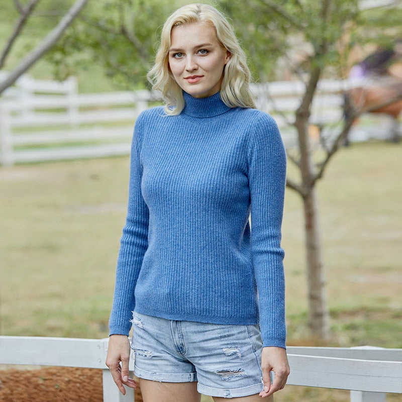 Merino Wool Turtleneck Women Sweater Autumn Winter Warm Soft Pullover Femme Cashmere